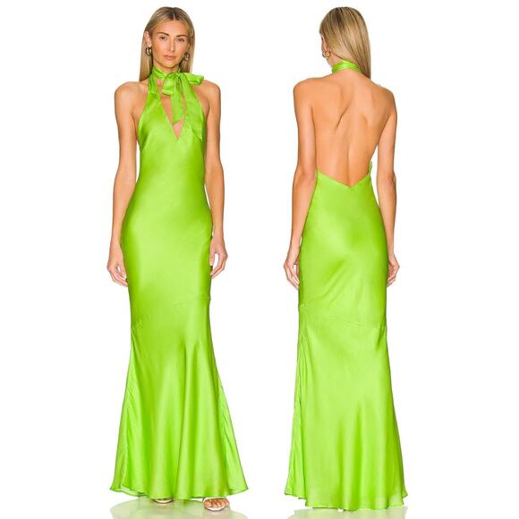 Olivia Rubin Colleen Silk Blend Maxi Dress Gown Halter Neck Tie Scarf Gala Sz 2 - Picture 1 of 14